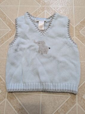 Janie and Jack Light Blue Knit V-Neck Vest with Gray Trim